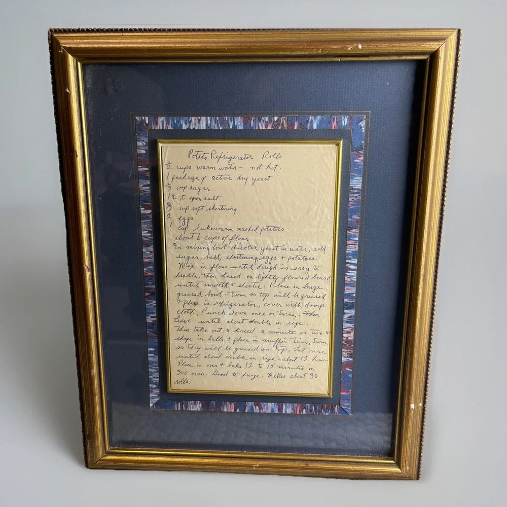 Vintage Picture Frame Handwritten Family Recipe Rolls Grandma Core Decor